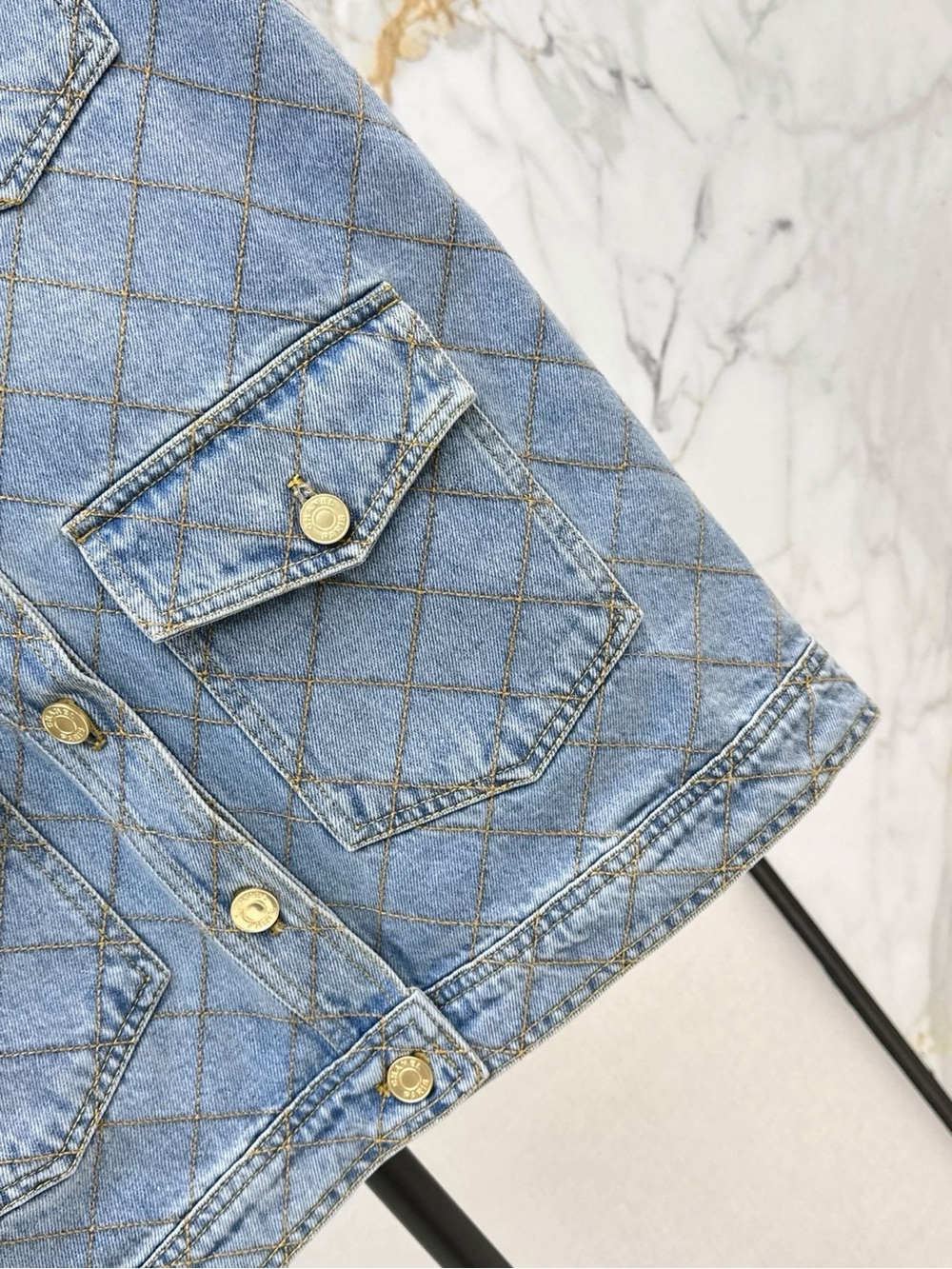 CHANEL Quilted Light Blue Denim Sleeveless Vest with Gold-Tone Buttons - Picture 9 of 9